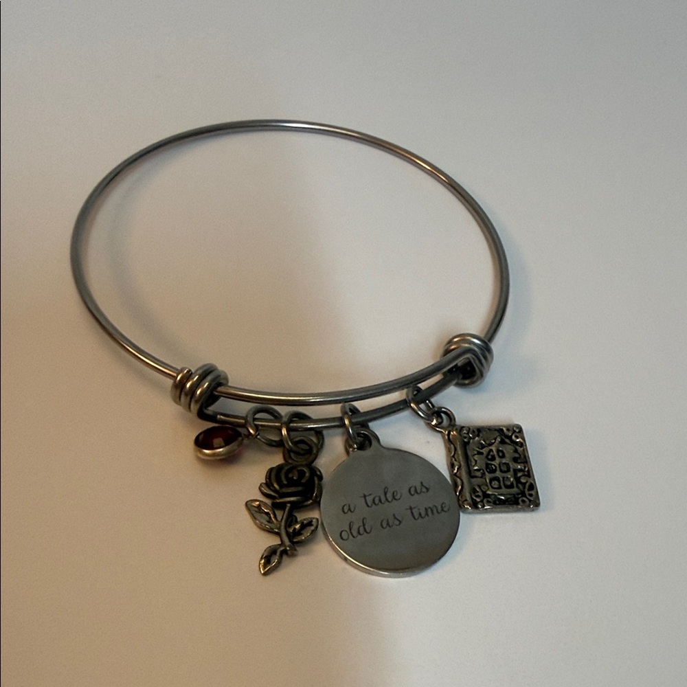 Silver Charm Bracelet with Rose and Quote